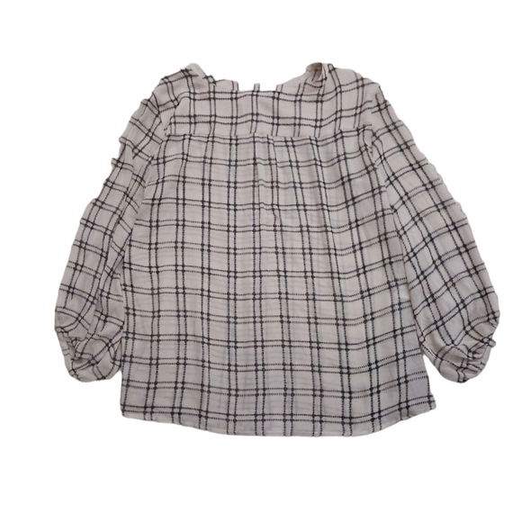 LOFT long sleeve cream and black Plaid Blouse - Picture 1 of 7
